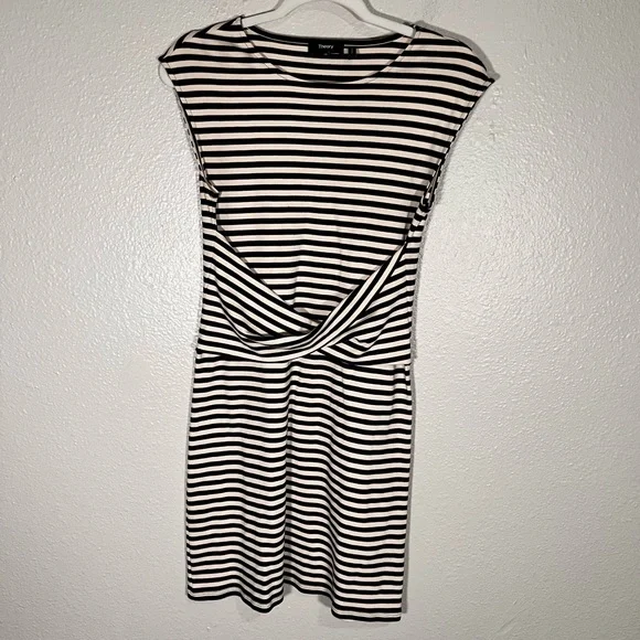 THEORY Clinton Stripe Sleeveless Twist-Front Dress Pima Cotton Size Small Petite - Picture 4 of 16